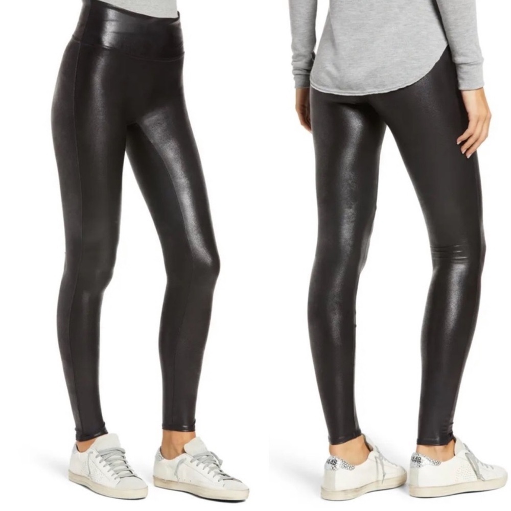 Spanx Classic Black Faux Leather Leggings Size M